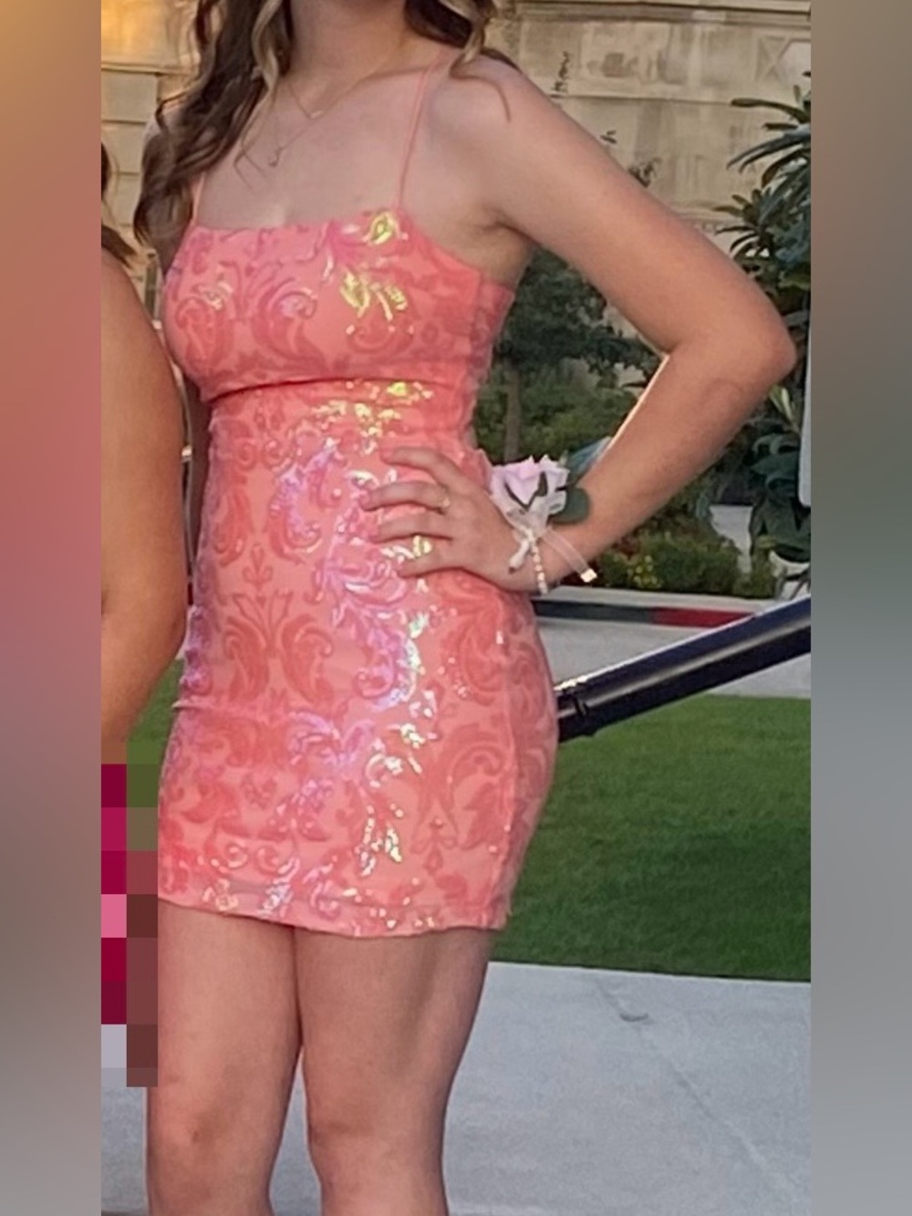 Camille La Vie Coral Sequin Jacquard Mini Dress semi-forma/ Homecoming